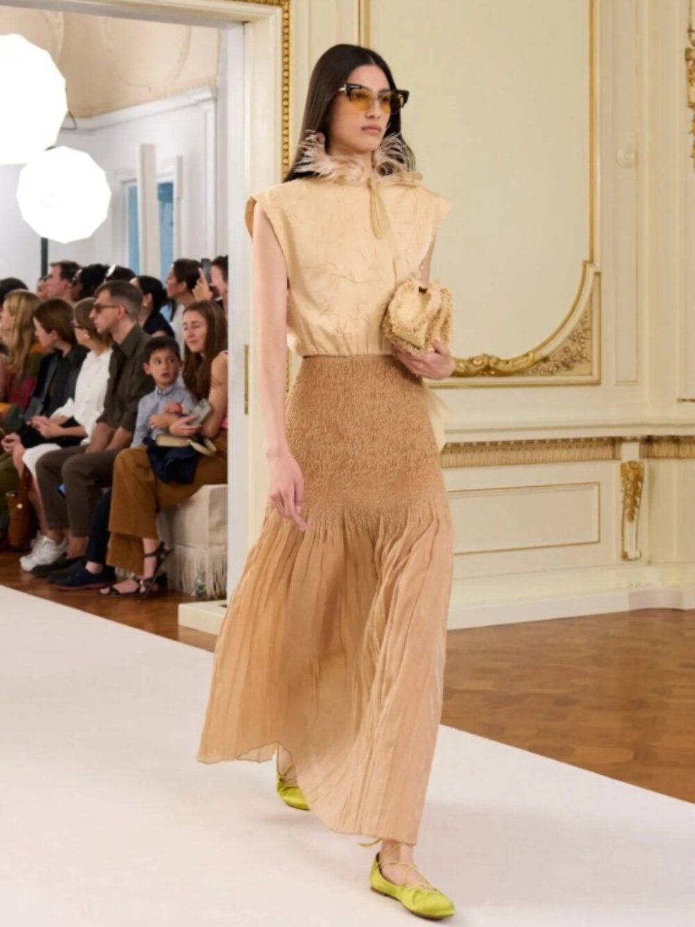 NWOT ULLA JOHNSON Antonia Smocked Midi Skirt in Dune S $990